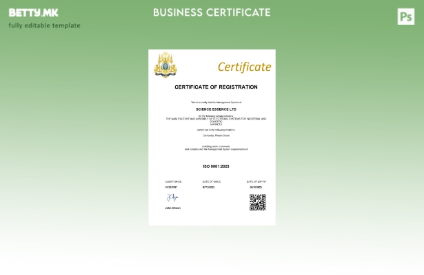 модерен стил Камбоџа сертификат за регистрација Шаблон за Word и PDF